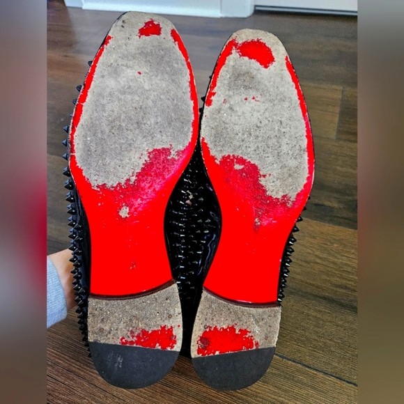 Louboutin Men's Black Dandelion Spikes Flat Patent - Size 45 US 11 - Picture 13 of 16